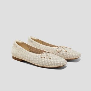 NIB Vivaia Margaret Square- toe Ballerina Flats in Ivory-Gold Woven 39